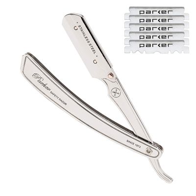 Parker SRX Straight Razor All Stainless Steel Barber Razor with Clip-Type Blade Holder for Disposable Blades Ideal for Precision Wet Shaving at Home or Barbershop Iconic Brand