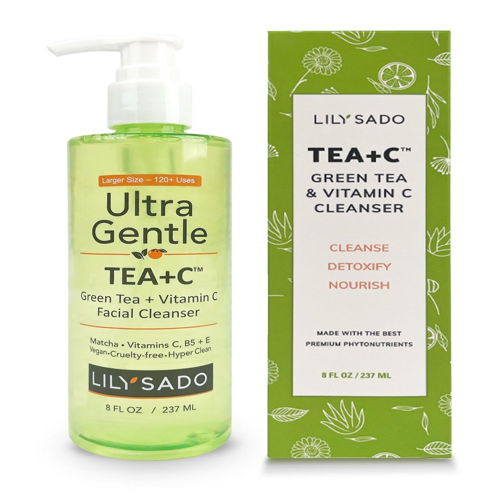 LILY SADO TEA+C Green Tea & Vitamin C Face Cleanser Natural Vegan Antioxidant Daily Face Wash with Aloe, Rosehip, Meadowfoam - Gentle Deep Cleansing for Acne, Blackheads, Blemishes. 8 oz