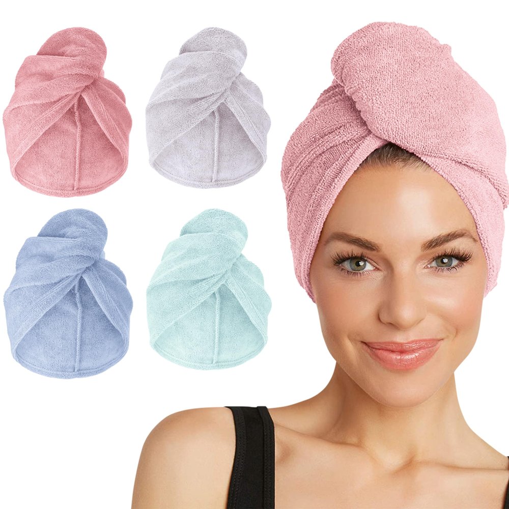 Turbie Twist 4-Pack Microfiber Hair Towel for Beauty, Travel, Gifting - Hair Wrap Turban for Straight, Wavy & Curly Hair - Premium Personal Care - Pink, Purple, Blue & Aqua