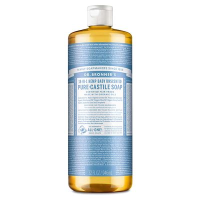 Dr. Bronner's - Pure-Castile Liquid Soap (Baby Unscented, 32 ounce) - Made with Organic Oils, 18-in-1 Uses: Face, Hair, Laundry and Dishes, For Sensitive Skin and Babies, No Added Fragrance, Vegan