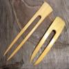 (1) Yellow Teak Wood Two Prong Curved 4.5 Inch & (1) Yellow Teak Two Prong Straight 6 Inch Hair Stick Pick Pic Pin Fork view 3