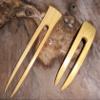(1) Yellow Teak Wood Two Prong Curved 4.5 Inch & (1) Yellow Teak Two Prong Straight 6 Inch Hair Stick Pick Pic Pin Fork view 4