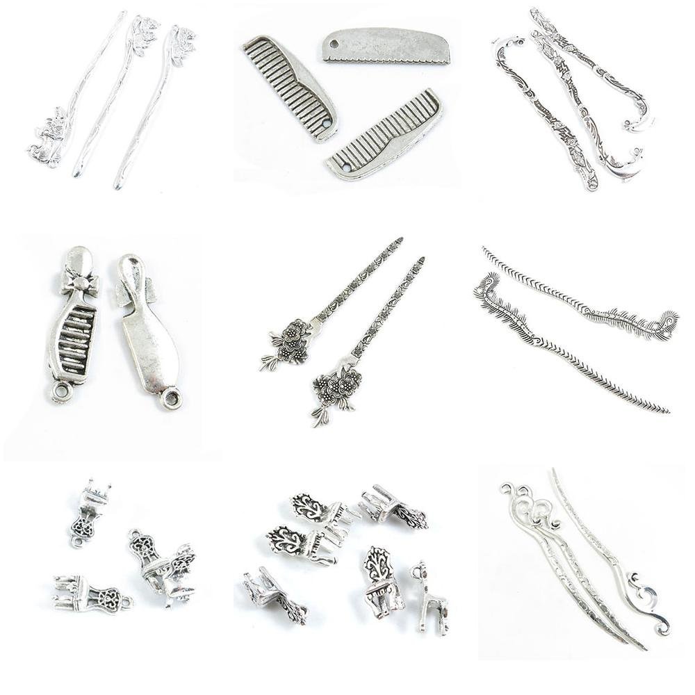 28 Pieces Jewelry Making Charms Hairpin Hair Head Pins Chair Feather Bookmark Plum Flower Sticks