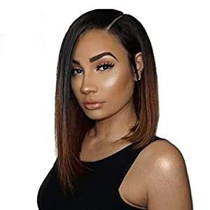 10inch Short Bob Peruvian Virgin Human Hair Front Lace Wigs 1b/30 Two Tone Blonde Ombre Lace Front Wigs for Black Women (10"LaceFrontWig)
