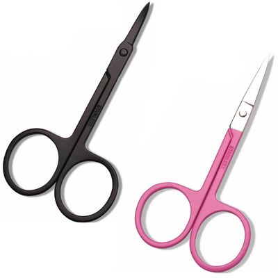2 Pcs Stainless Steel Safety Round Tip Scissors Professional Personal Care for Nose Ear Beard Baby Nail Makeup Tool (Polishing)