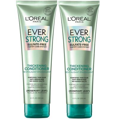 L'Oreal Paris EverStrong Thickening Sulfate Free Conditioner, Thickens + Strengthens, For Thin, Fragile Hair, with Rosemary Leaf, 2 Count (8.5 Fl; Oz each) (Packaging May Vary)