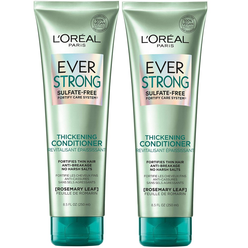 L'Oreal Paris EverStrong Thickening Sulfate Free Conditioner, Thickens + Strengthens, For Thin, Fragile Hair, with Rosemary Leaf, 2 Count (8.5 Fl; Oz each) (Packaging May Vary)