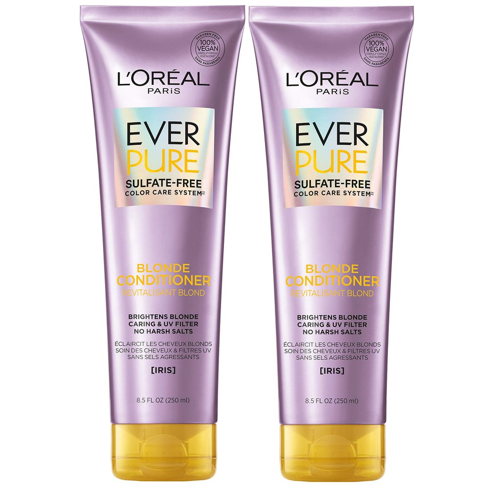L'Oreal Paris EverPure Blonde Sulfate Free Conditioner for Color-Treated Hair, Neutralizes Brass + Balances, For Blonde Hair, 2 Count (8.5 Fl; Oz each) (Packaging May Vary)