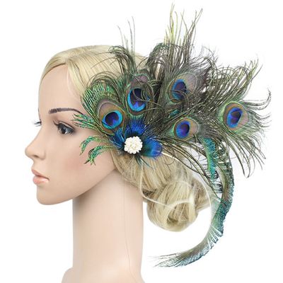 Vpang Vintage Elegant Peacock Feather Hair Clip Women Fascinator Hairpin Flapper Headpiece Hair Accessories