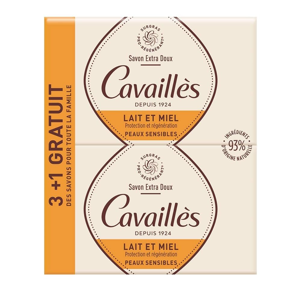 ROGE CAVAILLES Savon Surgras Extra-Doux Lait de Miel (Lot de 3 + 1 OFFERT)