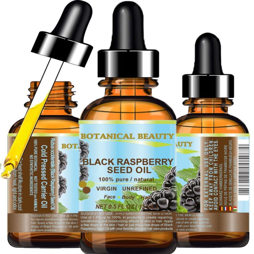Botanical Beauty BLACK RASPBERRY SEED OIL 100% Pure Natural Undiluted Virgin Unrefined Cold Pressed Carrier Oil for Face, Skin, Hair, Lip, Nails (0.5 Fl Oz 15 ml)