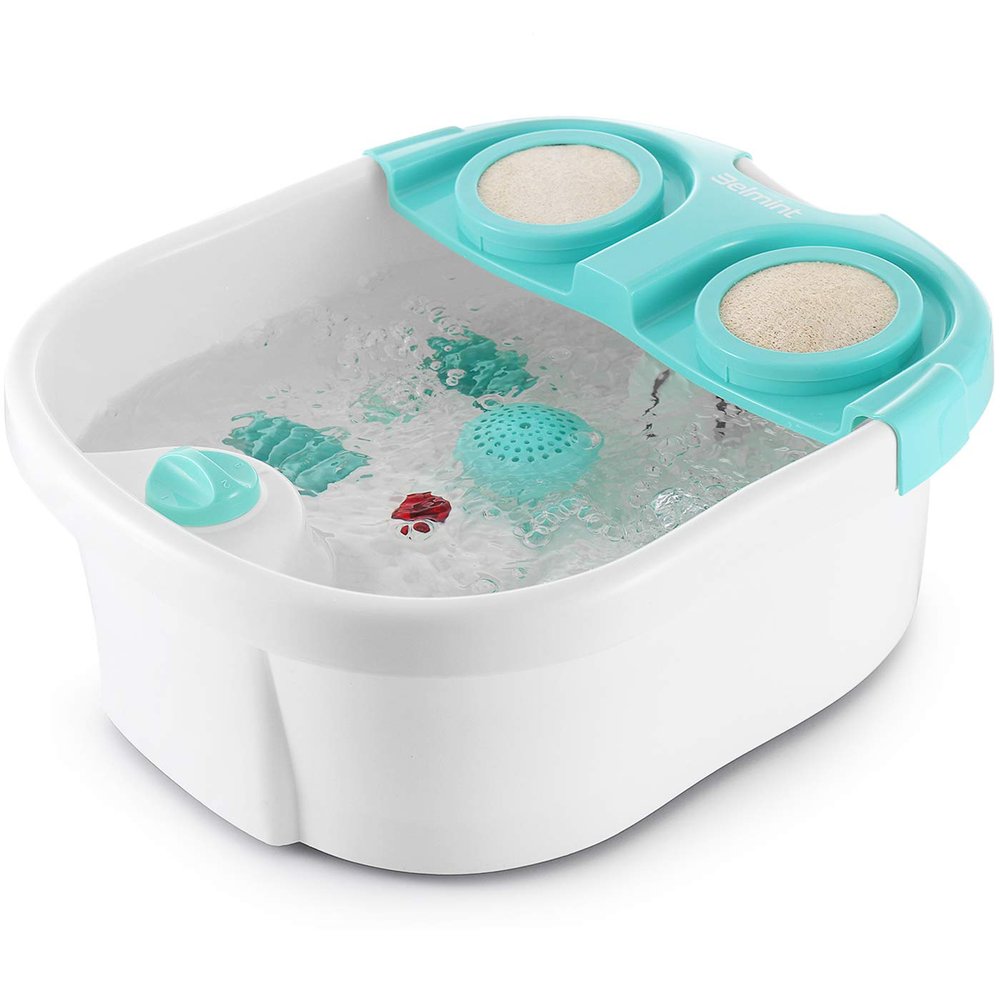 Belmint Home Foot Spa Bath Massager - All in 1, Water Jets, Bubble Massaging with 2X Loofahs for Scrubbing, Bath Salt Holder - Soak Your Feet, Deep Stress Relief Feet Tub