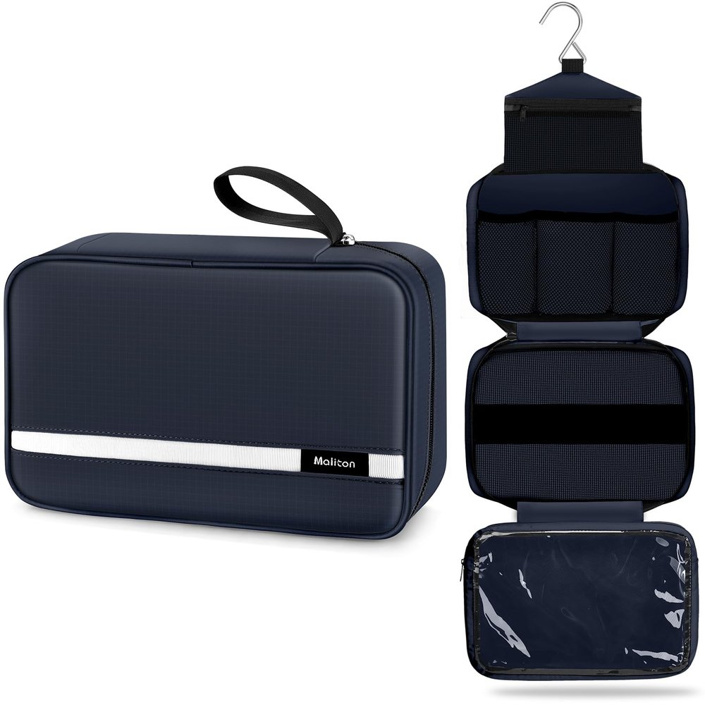 Maliton Toiletry Bag for Men & Women Large Toiletry Bags for Traveling Hanging Toiletry Bag Hygiene Bag with 4 Compartments Waterproof Bathroom Shower Bag (Navy Blue)