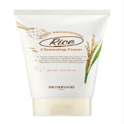 SKINFOOD Rice Daily Cleansing Foam 150ml - Delicate, Fine, and Smooth Brightening Cleansing with Fermented White Rice Ingredients - Firming Bubble Facial Foam Cleanser - For Men and Women (5.07 fl. oz.)
