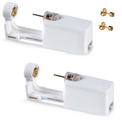 KISEER 2 Pcs Disposable Self Ear Piercing Gun Safety Ear Nose Piercing Kit Tool With Earring Stud (Gold)
