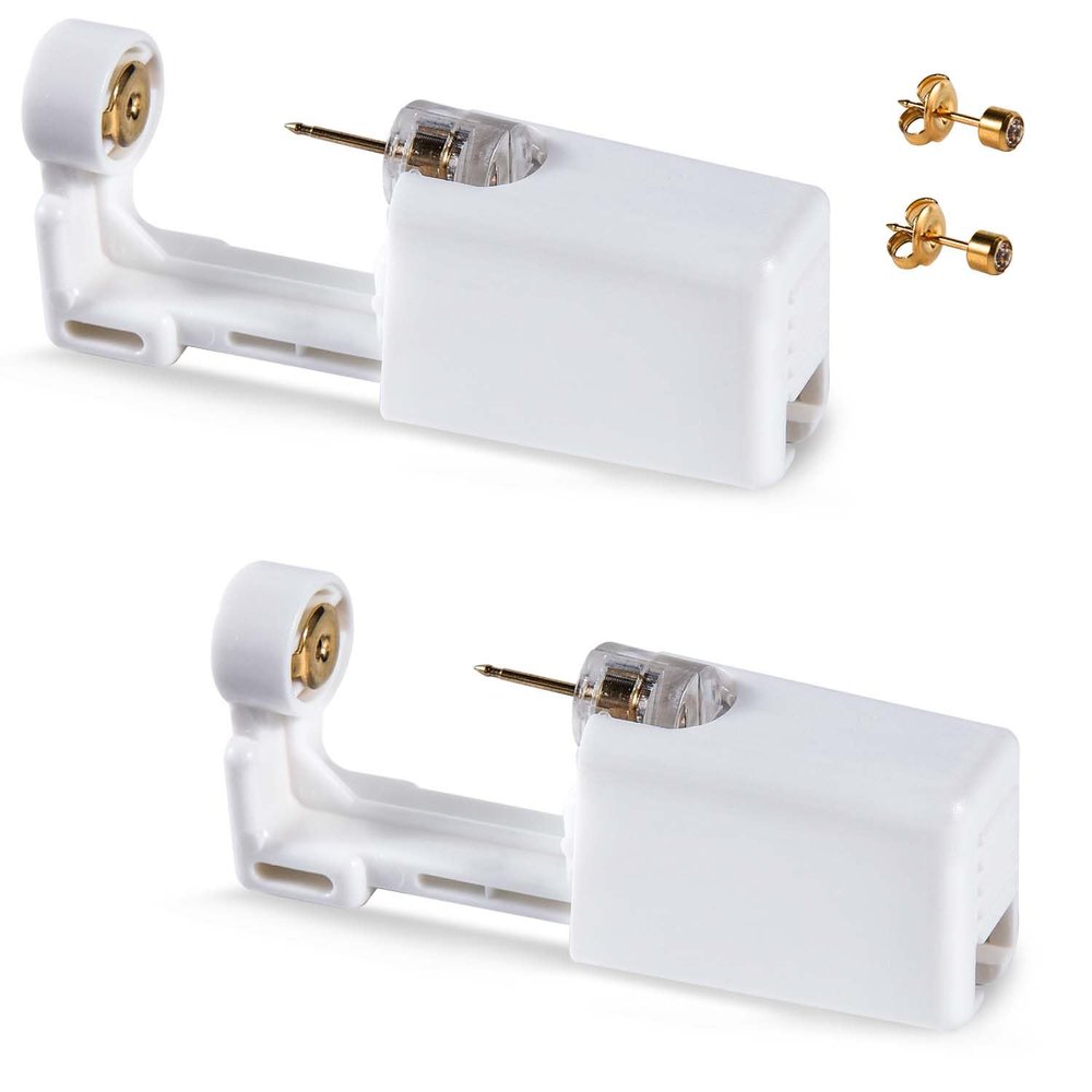 KISEER 2 Pcs Disposable Self Ear Piercing Gun Safety Ear Nose Piercing Kit Tool With Earring Stud (Gold)