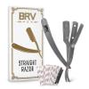 BRV MEN Professional Straight Edge Barber Razor w/ 100 Single Edge Razor Blades | Straight Razors for Men | Barbershop Accessories | Mens Shaving Knife & Shavette - Silver view 1