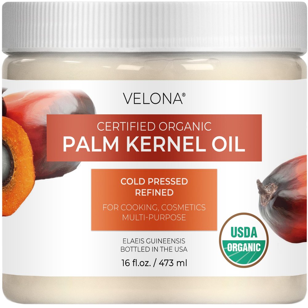velona USDA Certified Organic Palm Kernel Oil - 16 Fl Oz | 100% Pure and Natural Carrier Oil | Refined, Cold Pressed | Face, Hair, Body & Skin Care | Use Today - Enjoy Results