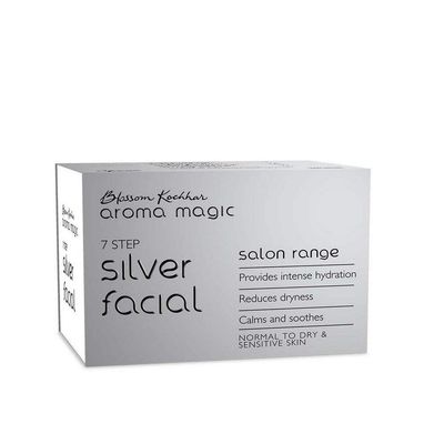 Aroma Magic Silver Facial Kit | 7 Step Facial with Cleanser, Enzyme Gel, Serum, Protein, Sheen Gel & Face Pack | Hydrates & Soothes Dry Skin | Salon-Like Glow at Home | Multi Use Pack