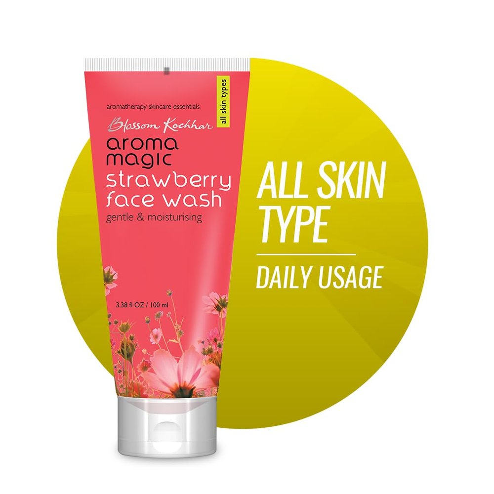 Aroma Magic Strawberry Face Wash | Gentle & Moisturizing Facial Cleanser | Non-Drying Face Wash | Hydrates & Purifies Skin | for All Skin Types | 3.38 Fl Oz/100ml