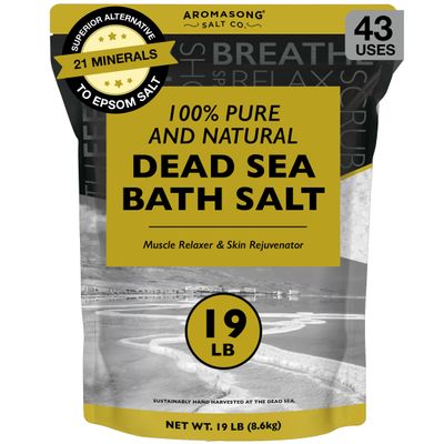 Aromasong Dead Sea Salt - Spa Bath Salt - 19 Lbs Fine Grain Bulk - 100% Pure - Better Absorbing Than Epsom Salt - Soak for Women & Men for Skin Issues and to Relax Tired Muscles - Resealable Pack.