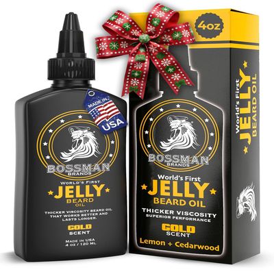 Bossman Jelly Beard Oil for Men (4 oz, Gold Scent) Softens, Moisturizes & Conditions with Natural Ingredients
