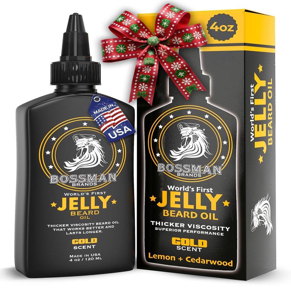 Bossman Jelly Beard Oil for Men (4 oz, Gold Scent)  Softens, Moisturizes & Conditions with Natural Ingredients