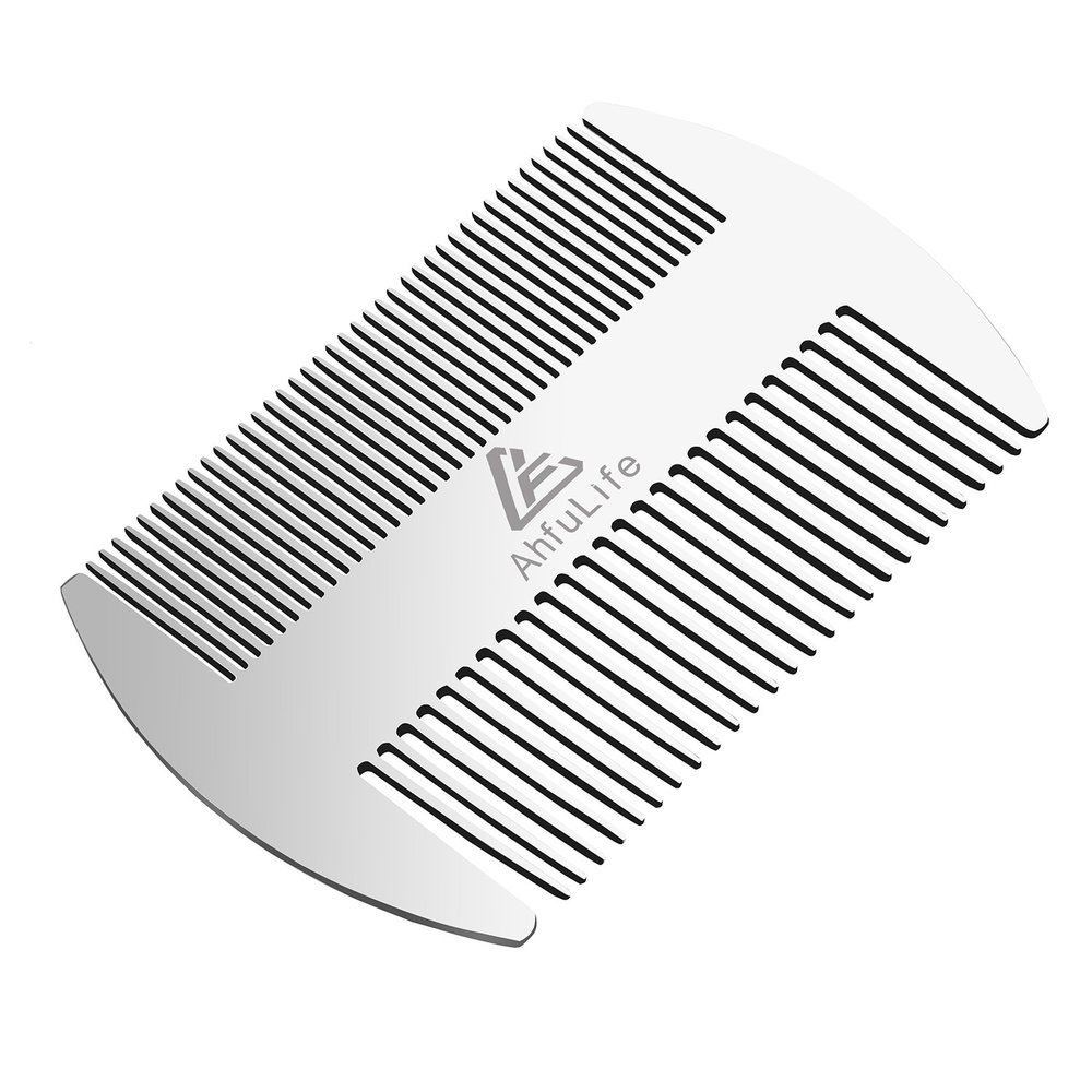 AhfuLife Metal Hair&Beard Comb - EDC Credit Card Size Comb Perfect for Wallet and Pocket - Anti-Static Dual Action Beard Combs - Presented in Gift Box (Stainless Steel Combs)