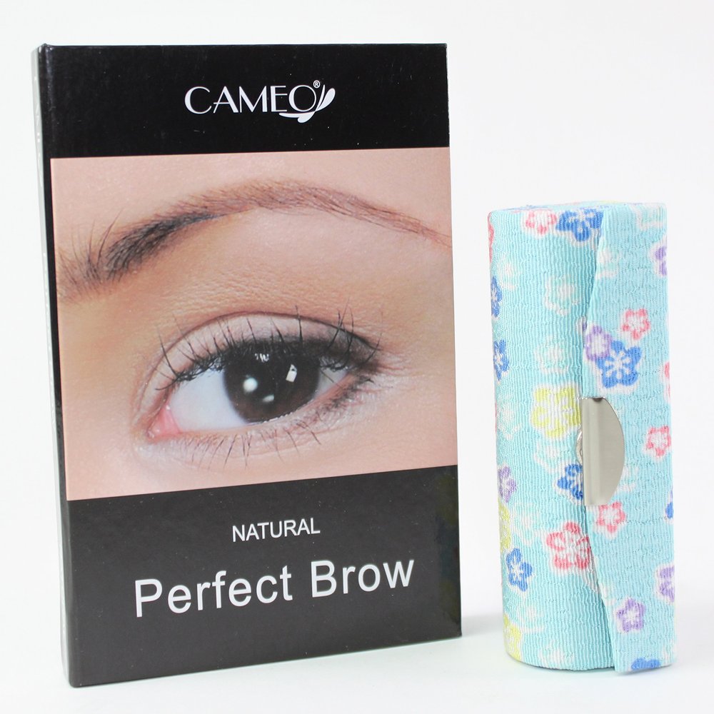 1 Skyblue Flower Lipstick Case + 1 Cameo Cosmetics Natural Perfect Brow (Eyebrows Color Brush Stencils Tweezer Brush)