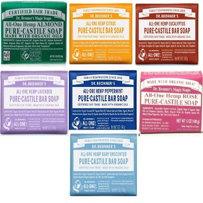 Dr. Bronner's Pure Castile Bar Soap, 7 Variety Pack, 5 oz (7 Pack)