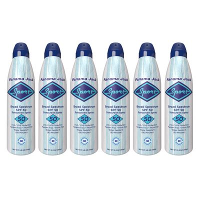 Panama Jack Sport Sunscreen Spray - SPF 50, Broad Spectrum UVA/UVB Protection, PABA, Paraben, Gluten & Cruelty Free, Water Resistant (80 Minutes), 5.5 OZ (Pack of 6)