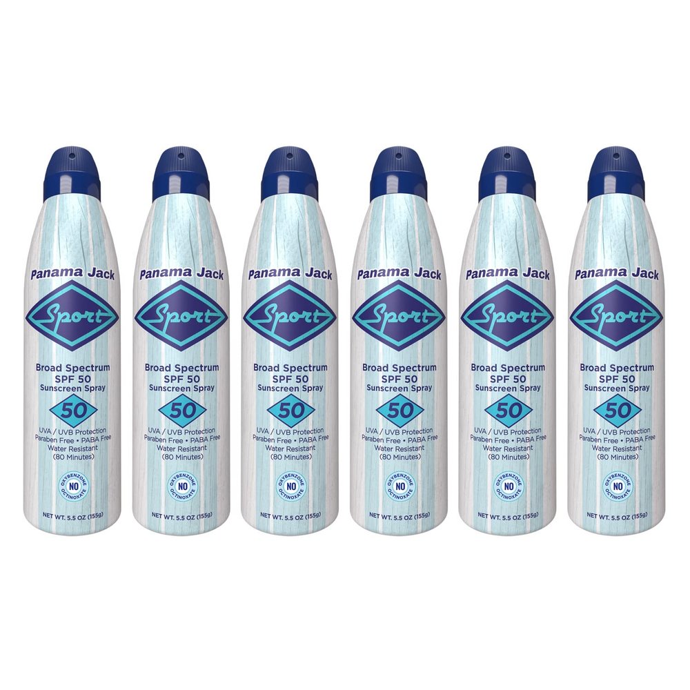 Panama Jack Sport Sunscreen Spray - SPF 50, Broad Spectrum UVA/UVB Protection, PABA, Paraben, Gluten & Cruelty Free, Water Resistant (80 Minutes), 5.5 OZ (Pack of 6)