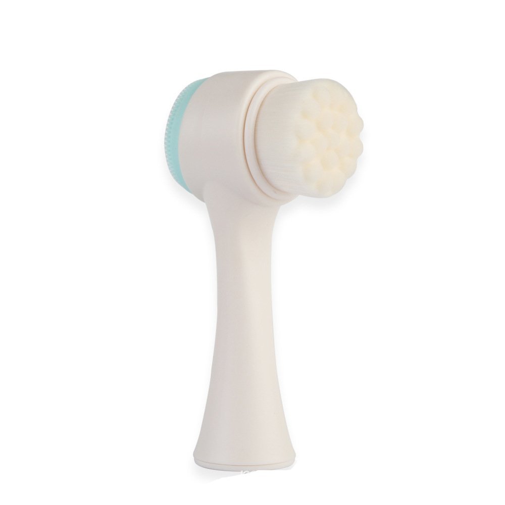 2 in 1 Face Brush - Double Sided Facial Cleansing Brush with Silicone Cleansing Side and Soft Bristles for Washing, Exfoliating and Massaging Your Skin (White and Blue)