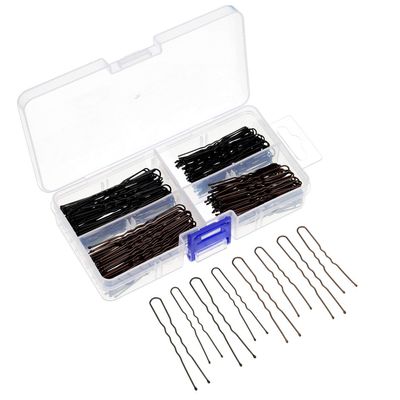 200 Pieces 2 Sizes U Shaped Hair Pins Women Hair Bobby Pins with Clear Storage Box, Black and Brown