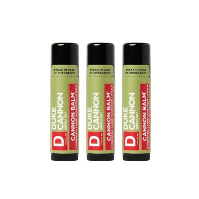 Duke Cannon Balm Tactical Lip Balm 3-Pack with SPF 15, 0.56oz Premium Lip Protector with Organic Ingredients, Fresh Mint Flavor, Natural Beeswax, Coconut & Shea Butter, UV Protection