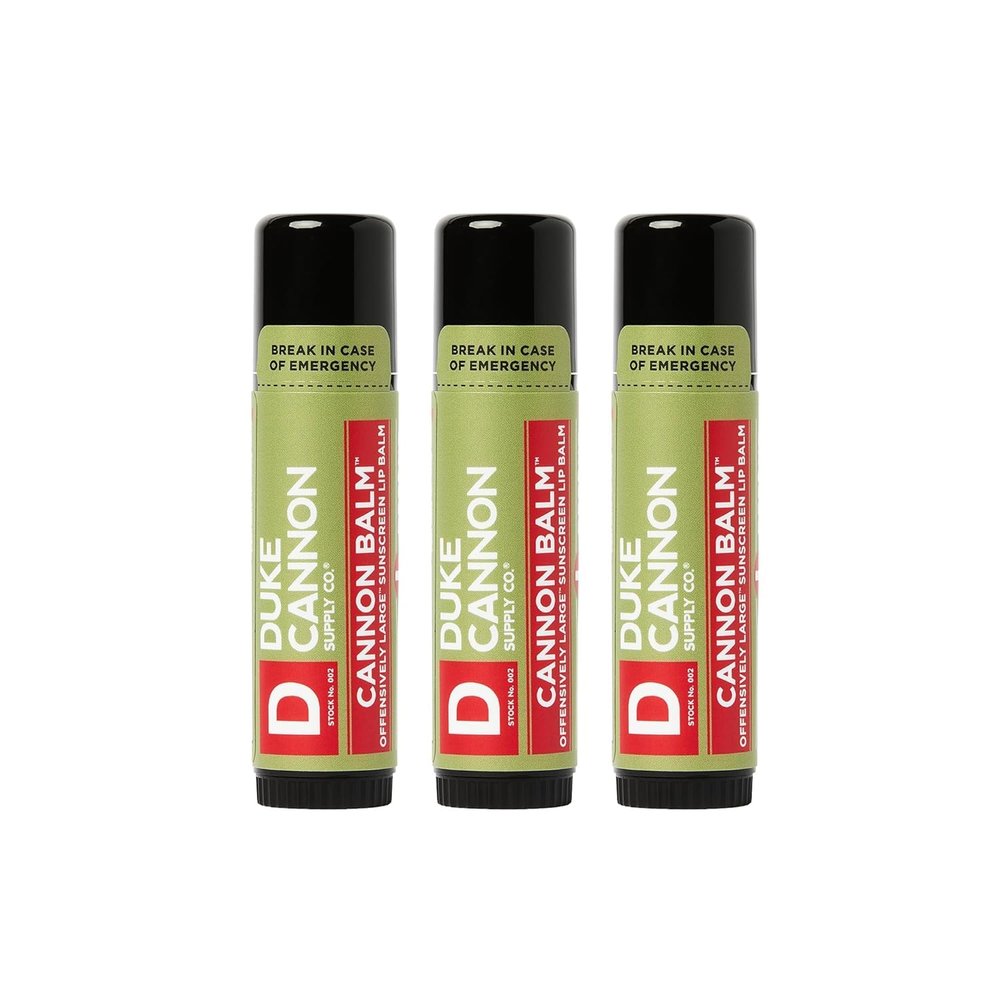 Duke Cannon Balm Tactical Lip Balm 3-Pack with SPF 15, 0.56oz Premium Lip Protector with Organic Ingredients, Fresh Mint Flavor, Natural Beeswax, Coconut & Shea Butter, UV Protection