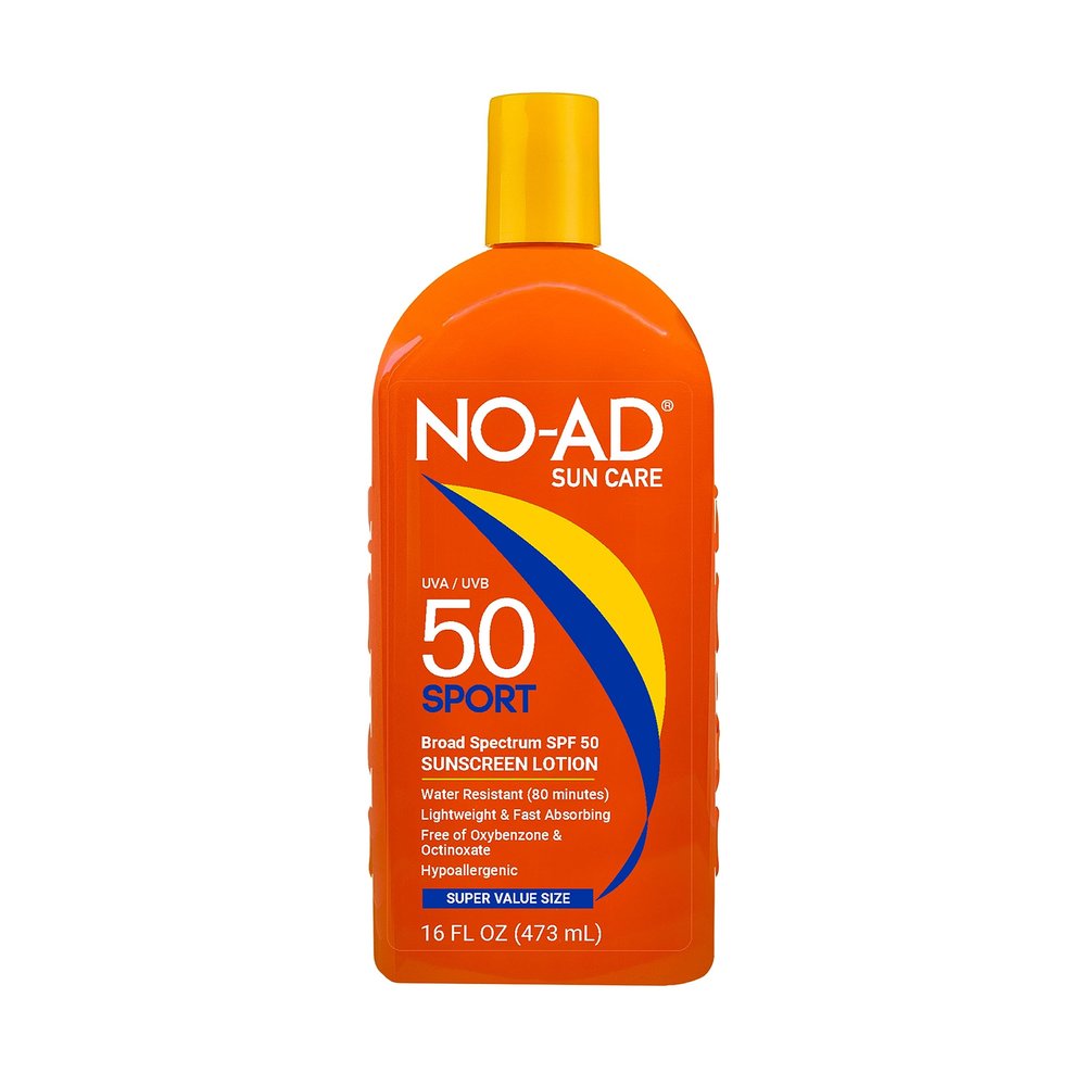 NO-AD SPF 50 SPORT Sunscreen Lotion | Hypoallergenic | Broad Spectrum UVA/UVB Protection | Water Resistant | Octinoxate & Oxybenzone Free with moisturizing Vitamin E and Aloe 16oz | Pack of 2