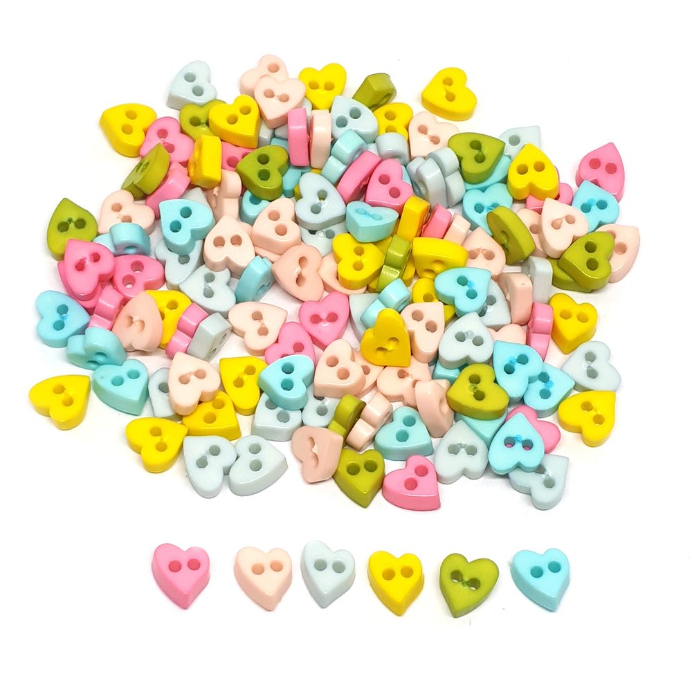 100 Pcs Tiny Heart Buttosn Size 5 Mm Mix Pastel Colors for sewing crafts
