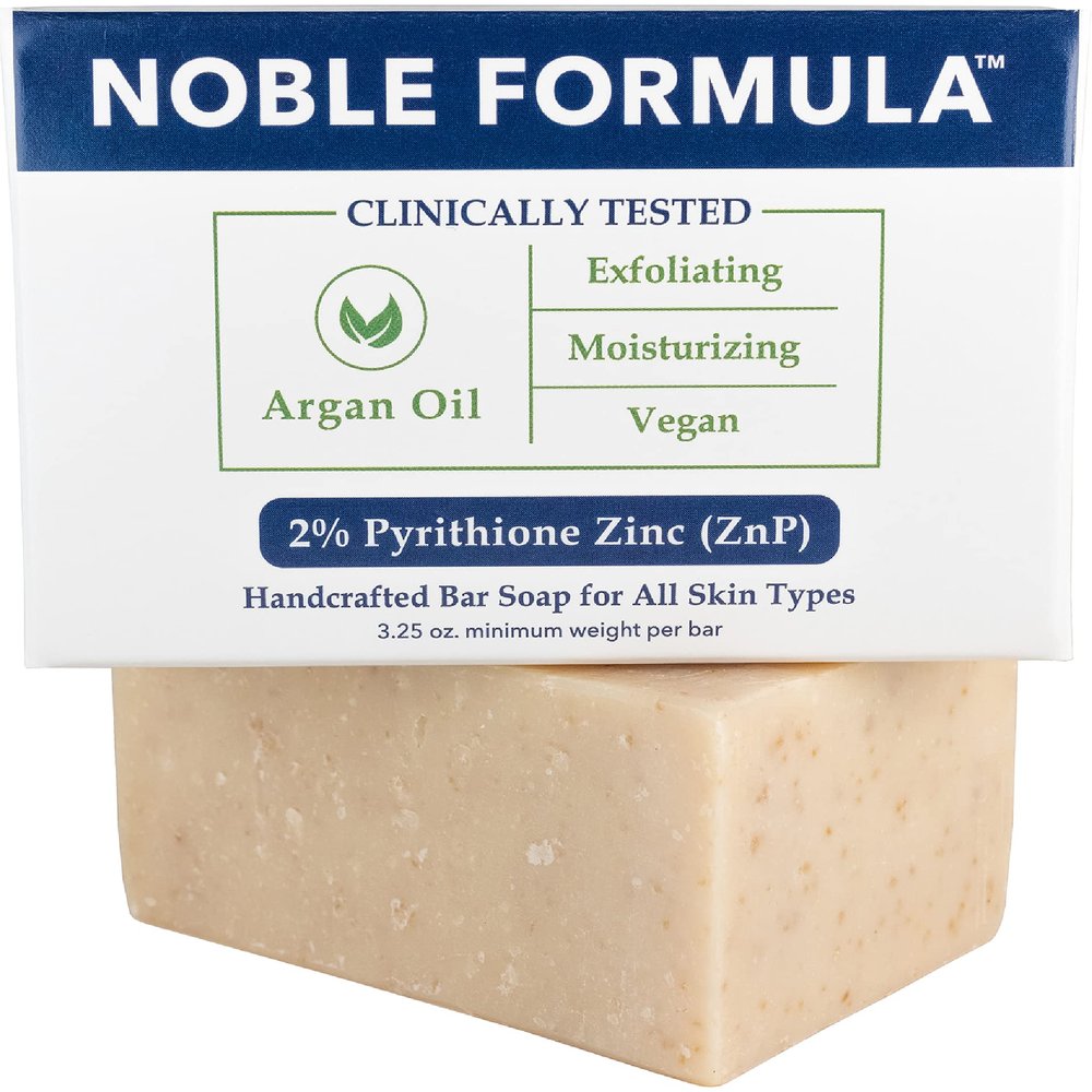 Noble Formula Zinc Bar Soap, Olive Oil and Argan Oil 2% Pyrithione Zinc (ZnP) for All Skin Types Including Those With Acne, Psoriasis and Eczema, 3.25 oz