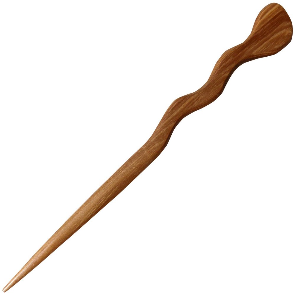 JWL (1) Teak Spiral 6" Hair Stick Pick Pic Pin Fork - Hawaiian Style