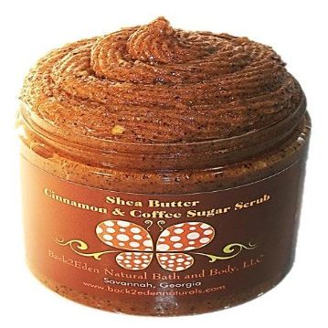 Back2Eden Natural Cinnamon Coffee Shea Butter Sugar Scrub - Anti Cellulite, 10 oz