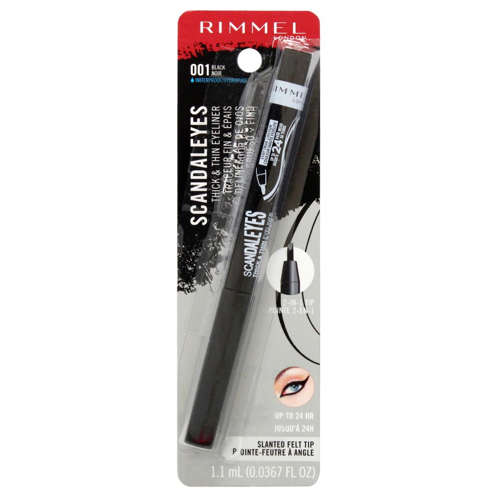 Rimmel London Scandaleyes Thick & Thin Eyeliner, Waterproof, Intensely Pigmented, Long-Wearing, 002, Black, 0.04oz