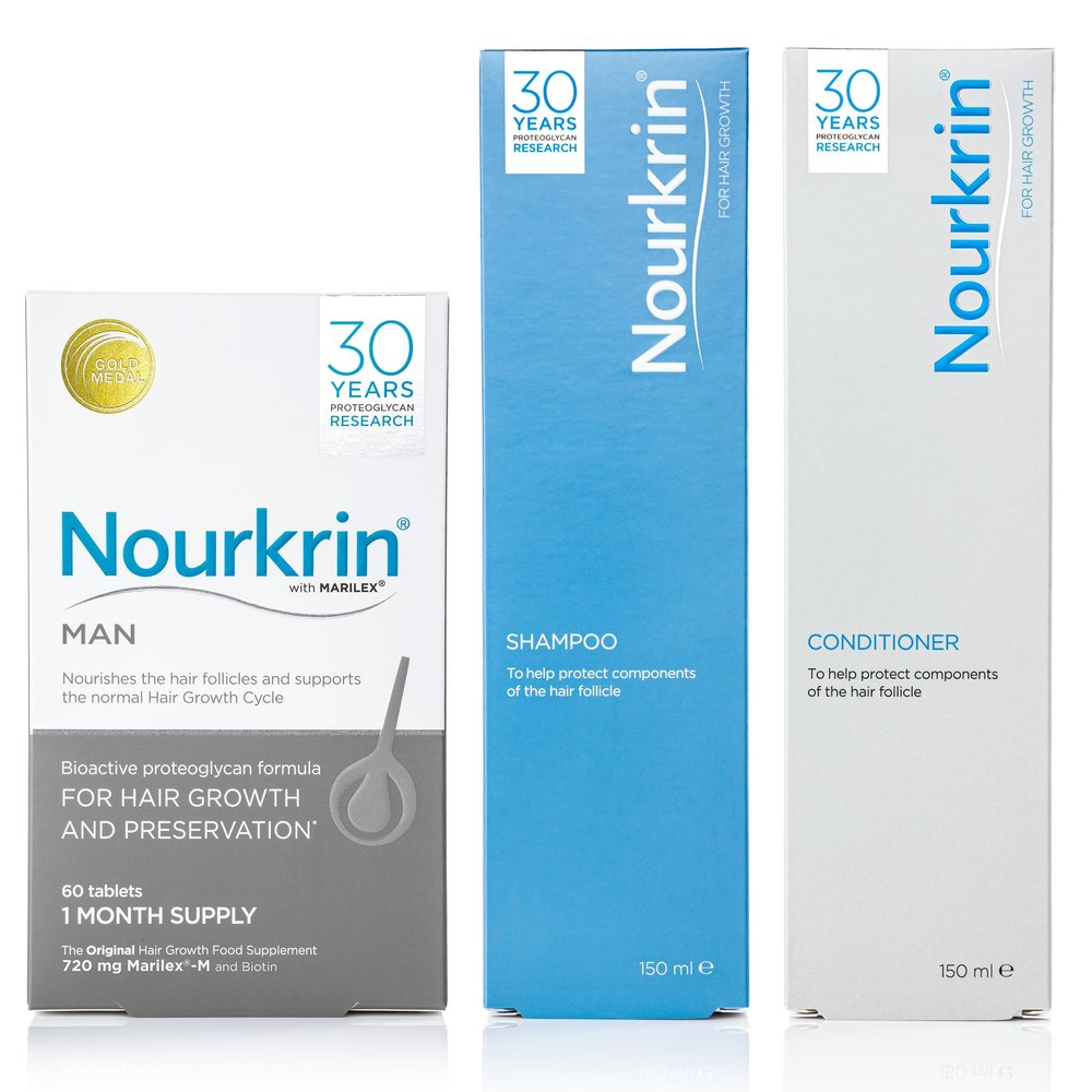 Nourkrin Man 180 tablets includes Nourkrin Shampoo and Conditioner