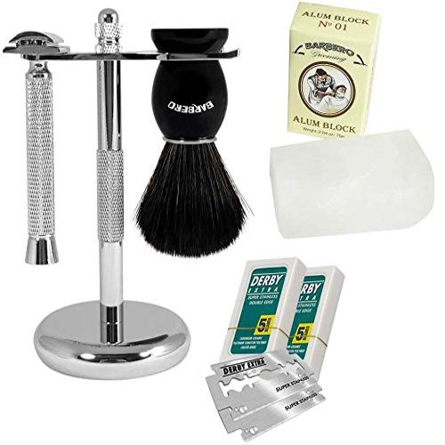 Barbero Shaving Kit + Alum Block and 10 Razor Blades