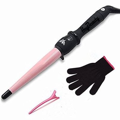 HeyBeauty Curling Iron Professional Ceramic Tourmaline Hair Curler Hot Tool Curling Wand, 1/2-1 Inch, Pink