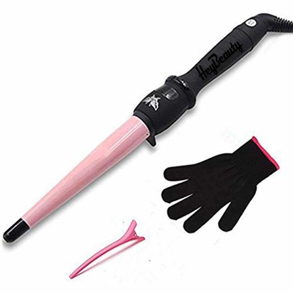HeyBeauty Curling Iron Professional Ceramic Tourmaline Hair Curler Hot Tool Curling Wand, 1/2-1 Inch, Pink