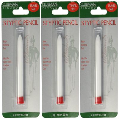 Clubman Pinaud Styptic Pencil for Men  Stops Bleeding Stick for Shaving Cuts, Travel Size, White, 0.33 oz, 3 Pack