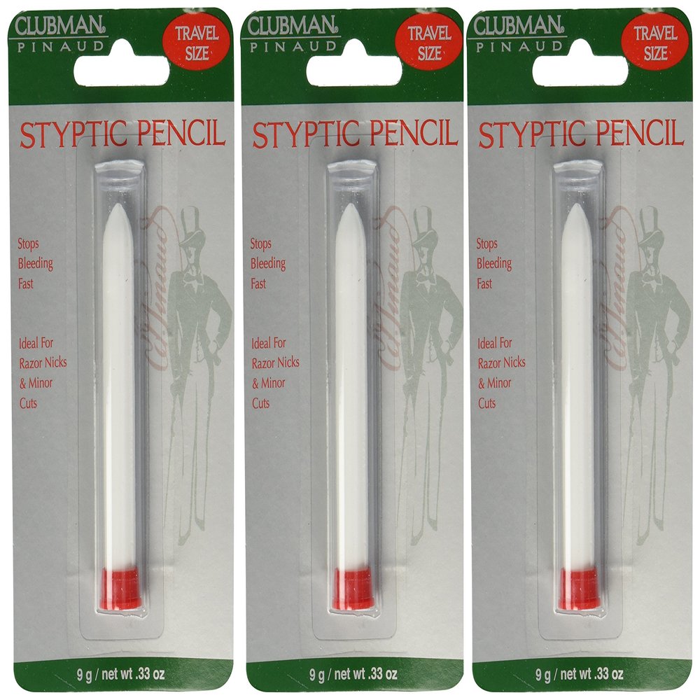 Clubman Pinaud Styptic Pencil for Men Stops Bleeding Stick for Shaving Cuts, Travel Size, White, 0.33 oz, 3 Pack