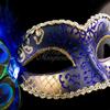 Classic Venetian Elegant Swan w/Peacock Feathers Design Laser Cut Masquerade Mask for Mardi Gras Events or Halloween - Blue view 3