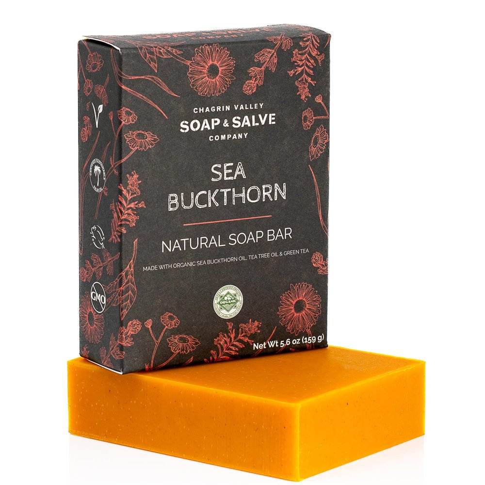 Chagrin Valley Natural Soap Bar - Sea Buckthorn, Organic Tea Tree Oil & Green Tea - Good for Sensitive and Irritated Skin - Large 5.6 oz Face & Bath Soap
